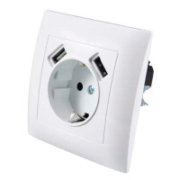 Розетка 16А 220В + 2x USB 5В 2А встроенная с заземлением, классика