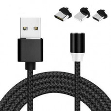 Кабель магнитный USB Type-C MicroUSB Lightning 3в1 360 1м нейлон