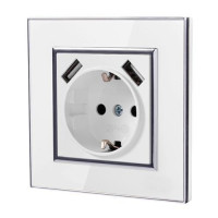 Розетка 16А 220В + 2x USB 5В 2А встроенная с заземлением, акриловая рамка