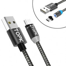 Кабель магнитный MicroUSB для Samsung Xiaomi 2.4A TOPK 1м нейлон