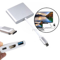 Хаб разветвитель 3в1 на HDMI + USB 3.0 + Type-C для питания, USB 3.1 Type-C 