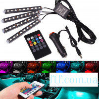 Декоративная RGB LED подсветка салона авто, цветомузыка, ДУ, 12В